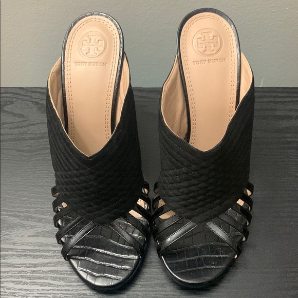 Tory Burch Shoes - Tory Burch Woven Suede & Patent  Leather Mules